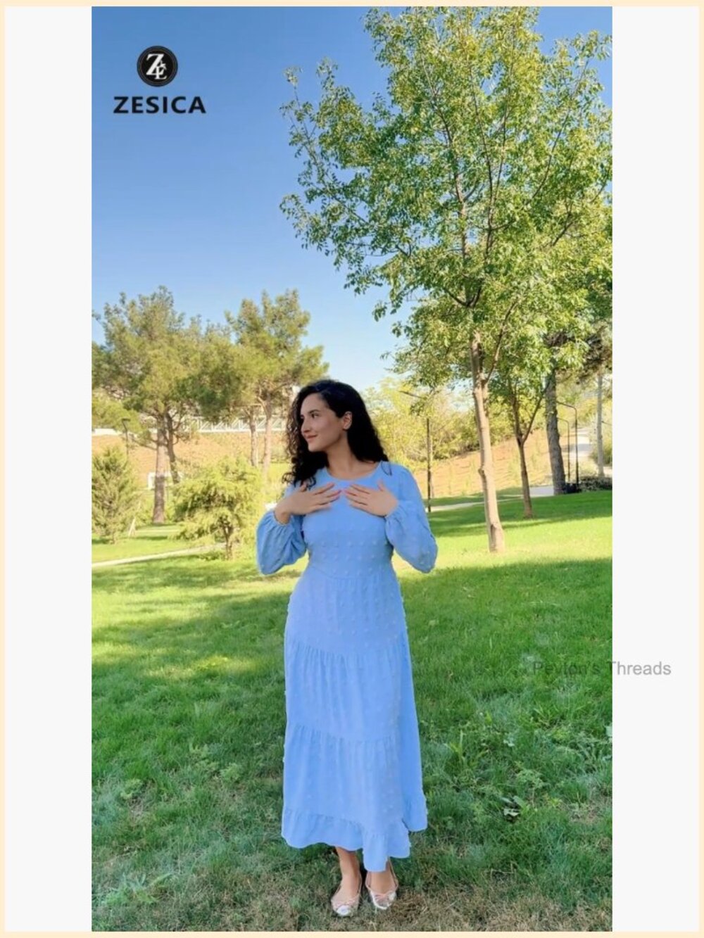 Long Sleeve Swiss Dot Tiered Flowy A-Line Maxi Dress - Picture 7 of 7